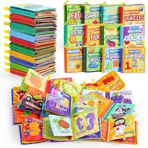 JOYIN 12 Pcs Bath Books, Nontoxic Fabric Soft Crinkly Cloth Books, Waterproof, Bathtub Pool and Early Education First Toys for Infant Newborn Baby Toddlers Kids Birthday Easter Gifts - Image 1