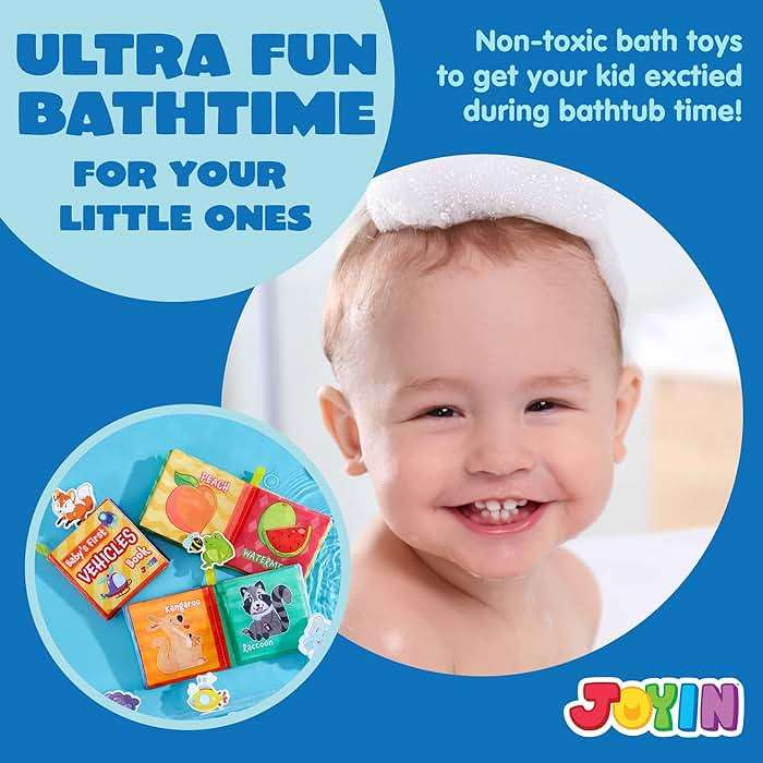 JOYIN 12 Pcs Bath Books, Nontoxic Fabric Soft Crinkly Cloth Books, Waterproof, Bathtub Pool and Early Education First Toys for Infant Newborn Baby Toddlers Kids Birthday Easter Gifts - Image 6