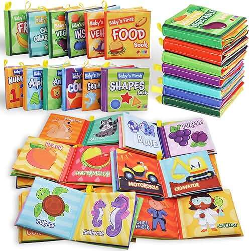 JOYIN 12 Pcs Bath Books, Nontoxic Fabric Soft Crinkly Cloth Books, Waterproof, Bathtub Pool and Early Education First Toys for Infant Newborn Baby Toddlers Kids Birthday Easter Gifts - Image 9