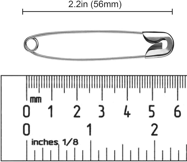 A+DAY Large Safety Pins 2.2 Inch (56mm), Size 4, 80-Count, Nickel Finish - Image 2