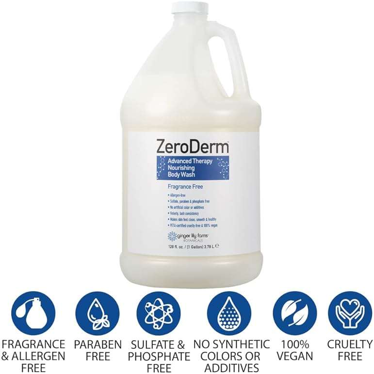 Ginger Lily Farms Botanicals ZeroDerm Advanced Therapy Nourishing Body Wash, 100% Vegan & Cruelty-Free, Fragrance Free, 1 Gallon (128 Fl. Oz.) Refill - Image 3