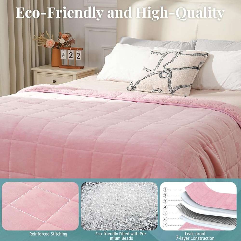 Topblan Sherpa Fleece Weighted Blanket for Adult, 15 lbs Dual Sided Cozy Fluffy Heavy Blanket, Ultra Fuzzy Throw Blanket with Soft Plush Flannel Top, 48 x 72 inches, Pink - Image 6
