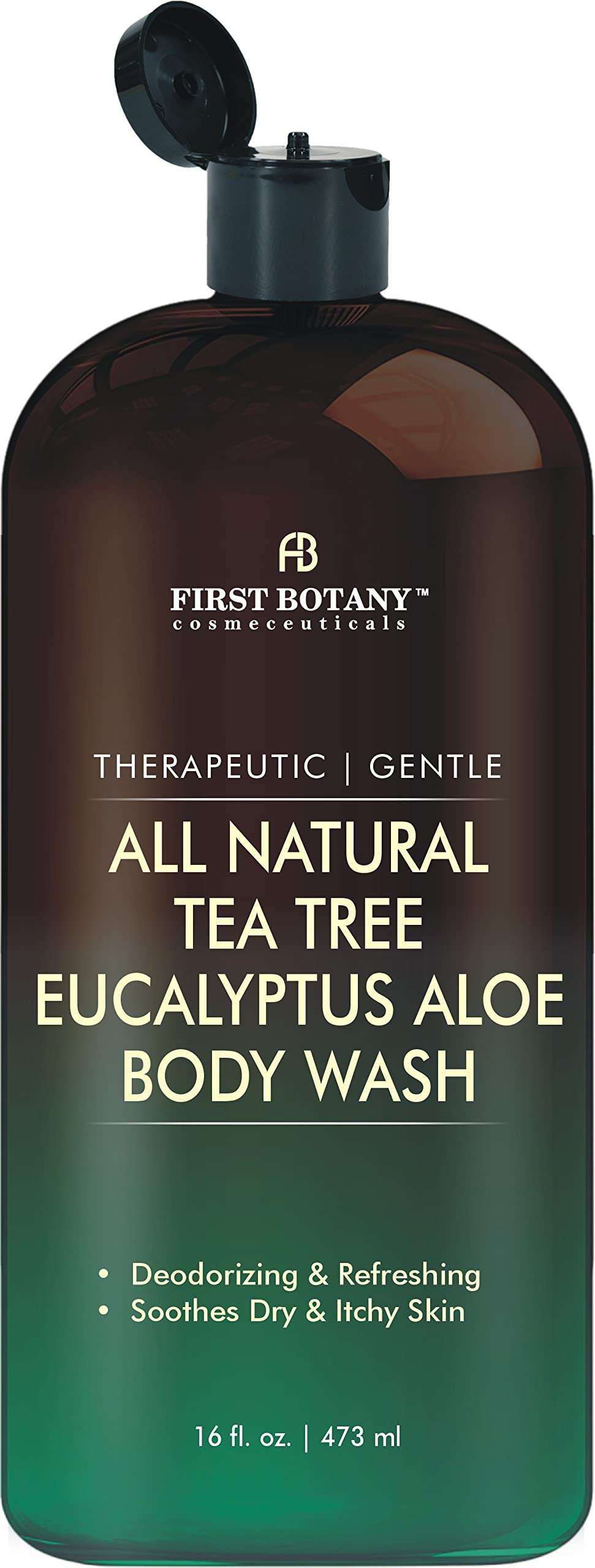 First Botany, ALL Natural Body Wash - Fights Body Odor, Athlete's Foot, Jock Itch, Nail Issues, Dandruff, Acne, Eczema, Shower Gel for Women & Men, Skin Cleanser -16 fl oz (Tea Tree Eucalyptus) - Image 1