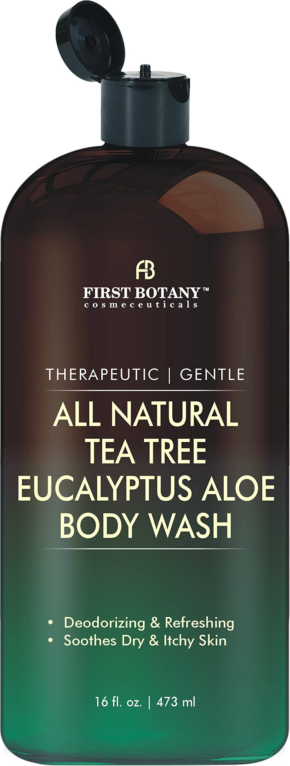 First Botany, ALL Natural Body Wash - Fights Body Odor, Athlete's Foot, Jock Itch, Nail Issues, Dandruff, Acne, Eczema, Shower Gel for Women & Men, Skin Cleanser -16 fl oz (Tea Tree Eucalyptus) - Product Image