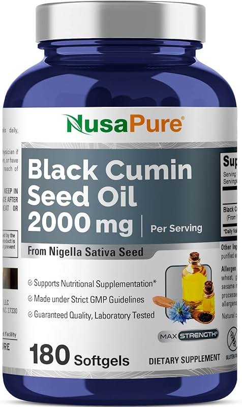 NusaPure Black Seed Oil 2000mg per Serving - 180 Softgel Caps (Non-GMO, Gluten-Free) Cold-Pressed Nigella Sativa - Product Image