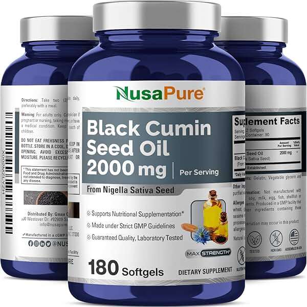 NusaPure Black Seed Oil 2000mg per Serving - 180 Softgel Caps (Non-GMO, Gluten-Free) Cold-Pressed Nigella Sativa - Image 4