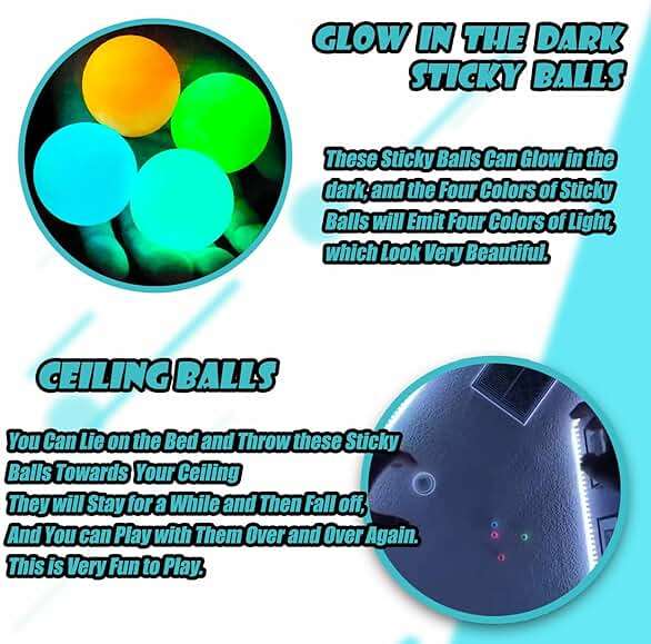 Glow in The Dark Sticky Balls that Stick to The Ceiling,Stress Balls for Kids and Adults,Glowing Sticky Ball,ASMR Cool Stuff for Teens,Elevated Ball,Glow Toys,LumiBalls,Stocking Stuffers(4Pcs) - Image 2