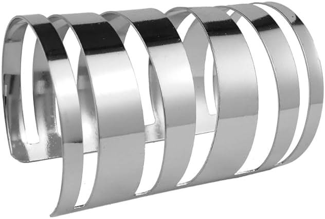 COLORFUL BLING Punk Alloy Hollow Geometric Smooth Polished Gold Hoop Open Cuff Wide Bracelet Bangle Wrist Jewelry for Women Lady - Product Image