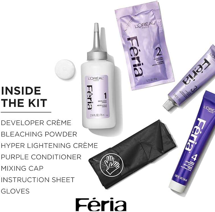 L'Oreal Paris Feria Hyper Platinum Advanced Lightening System Hair Bleach, Lifts Up To 8 Levels, Includes Anti Brass Purple Conditioner, 1 Hair Dye Kit - Image 8