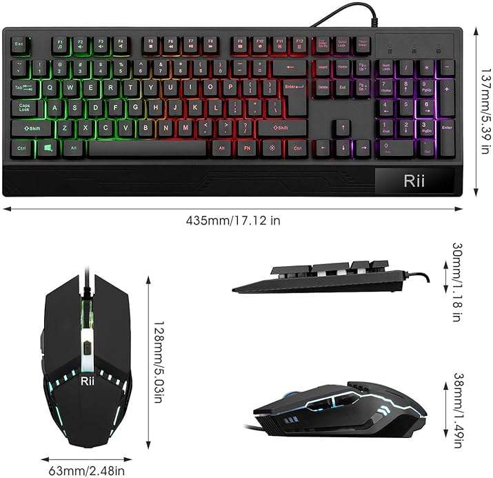 Rii Gaming Keyboard and Mouse Combo,USB Wired,104 Keys RGB LED Backlit Keyboard with Wrist Rest for PC/Laptop (Black) - Image 2