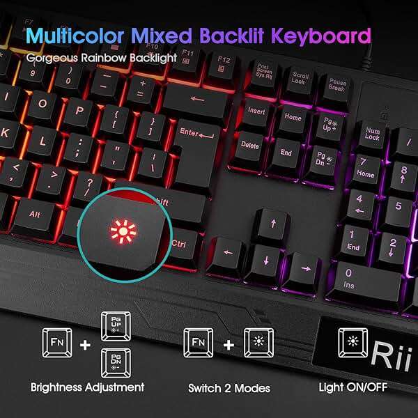 Rii Gaming Keyboard and Mouse Combo,USB Wired,104 Keys RGB LED Backlit Keyboard with Wrist Rest for PC/Laptop (Black) - Image 3