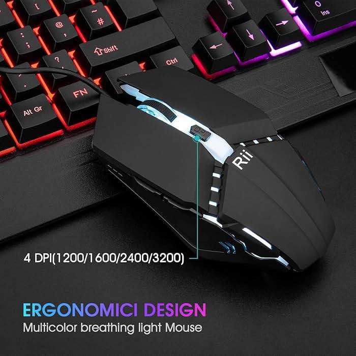 Rii Gaming Keyboard and Mouse Combo,USB Wired,104 Keys RGB LED Backlit Keyboard with Wrist Rest for PC/Laptop (Black) - Image 4