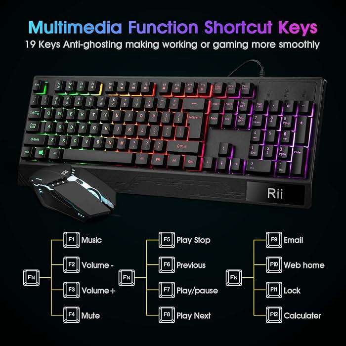 Rii Gaming Keyboard and Mouse Combo,USB Wired,104 Keys RGB LED Backlit Keyboard with Wrist Rest for PC/Laptop (Black) - Image 5