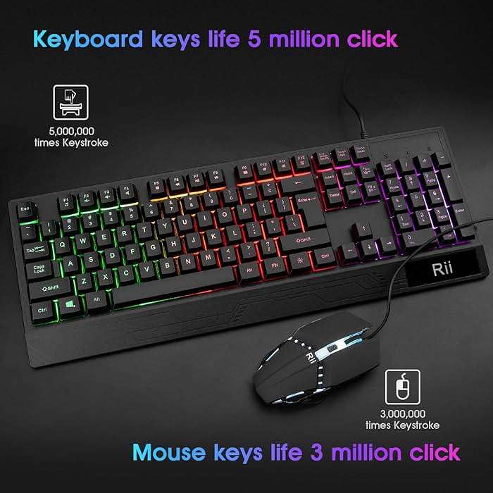 Rii Gaming Keyboard and Mouse Combo,USB Wired,104 Keys RGB LED Backlit Keyboard with Wrist Rest for PC/Laptop (Black) - Image 6