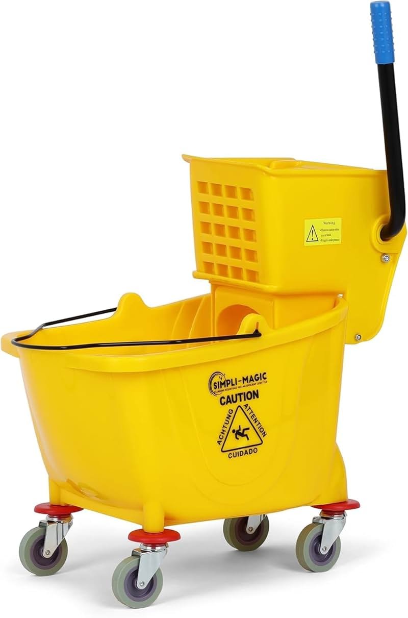 Simpli-Magic 79358 Commercial Mop Bucket with Side Press Wringer, 26 Quart, 14.75"L x 12.95"W x 19.95"H, Yellow - Product Image