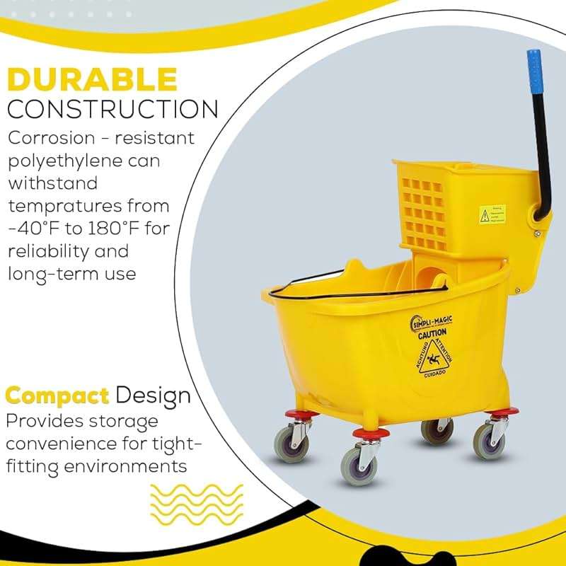 Simpli-Magic 79358 Commercial Mop Bucket with Side Press Wringer, 26 Quart, 14.75"L x 12.95"W x 19.95"H, Yellow - Image 3