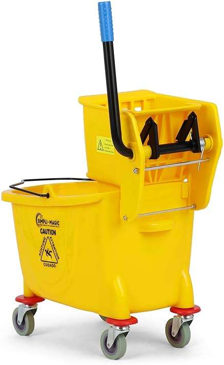 Simpli-Magic 79358 Commercial Mop Bucket with Side Press Wringer, 26 Quart, 14.75"L x 12.95"W x 19.95"H, Yellow - Image 6