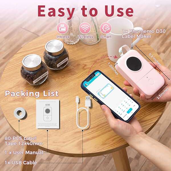 Phomemo Label Maker, D30 Label Maker Machine with Tape, Mini Bluetooth Label Makers, Small Portable Thermal Label Printer, Sticker Maker for Home Kitchen School Classroom Teacher Office Supplies - Image 4