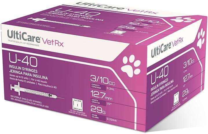 UltiCare VetRx U-40 3/10cc Pet Insulin Syringes - 3/10cc, 29G x 1/2’’, HALF UNIT Markings, 100 ct, Comfortable and Accurate Dosing, Compatible with Any U-40 Strength Insulin - Image 1