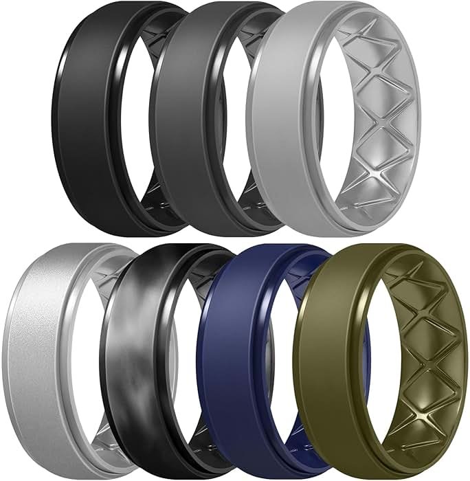 Egnaro Men's Silicone Wedding Rings, 8.5mm Wide 2mm Thick Breathable Inner Arc Rubber Bands, Hypoallergenic Flexible Rings for Gym, Work, Construction, Electrical & Outdoor, Gift for Men, 1-7 Pack - Product Image