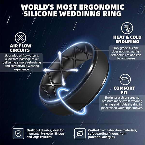 Egnaro Men's Silicone Wedding Rings, 8.5mm Wide 2mm Thick Breathable Inner Arc Rubber Bands, Hypoallergenic Flexible Rings for Gym, Work, Construction, Electrical & Outdoor, Gift for Men, 1-7 Pack - Image 2