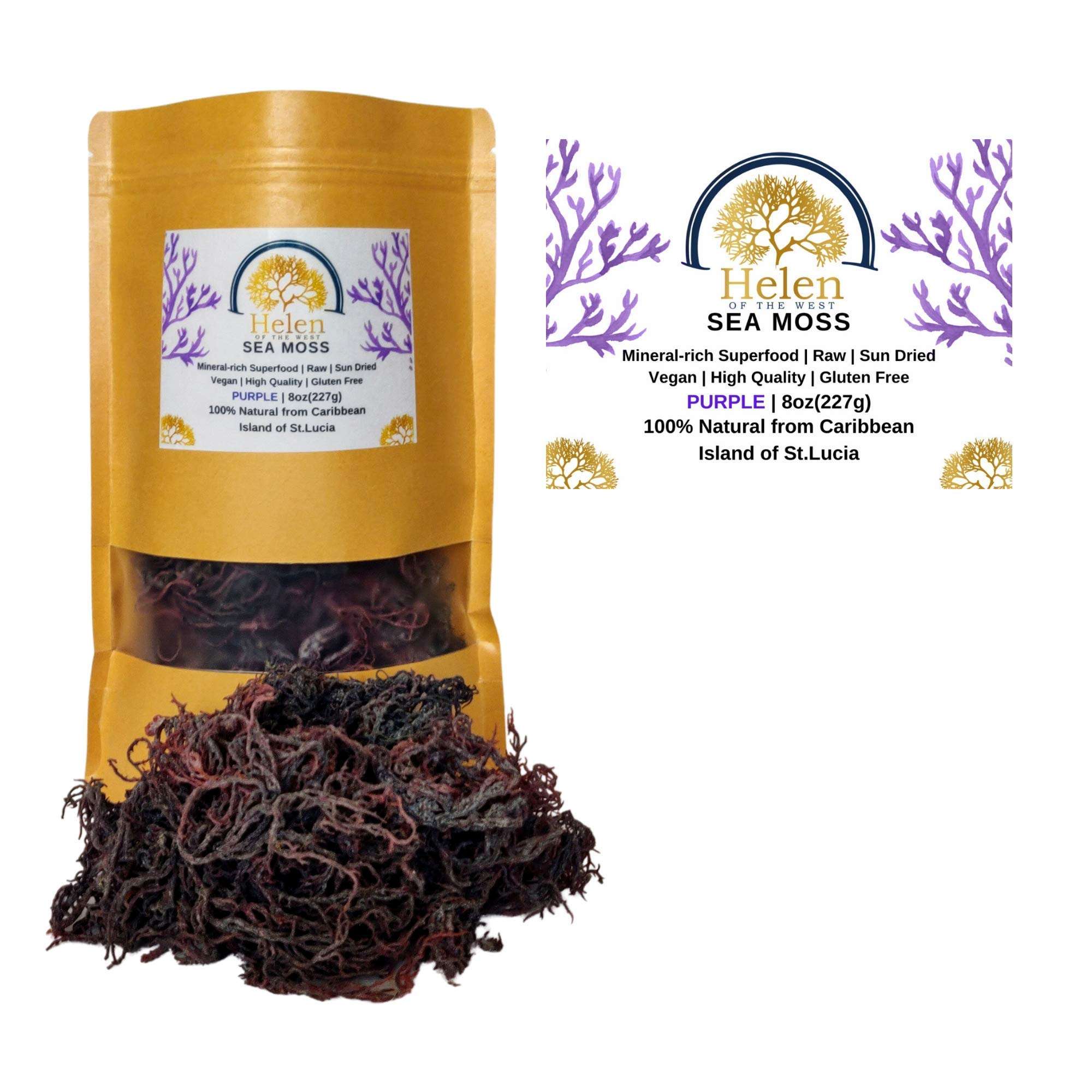 Wildcrafted Sea Moss | Gold - Purple - Green - Mixed | 100% Natural Irish Moss from St.Lucia | Mineral-Rich Superfood | 8oz Sun-Dried Moss | NO Preservatives NO Chemicals - Image 1