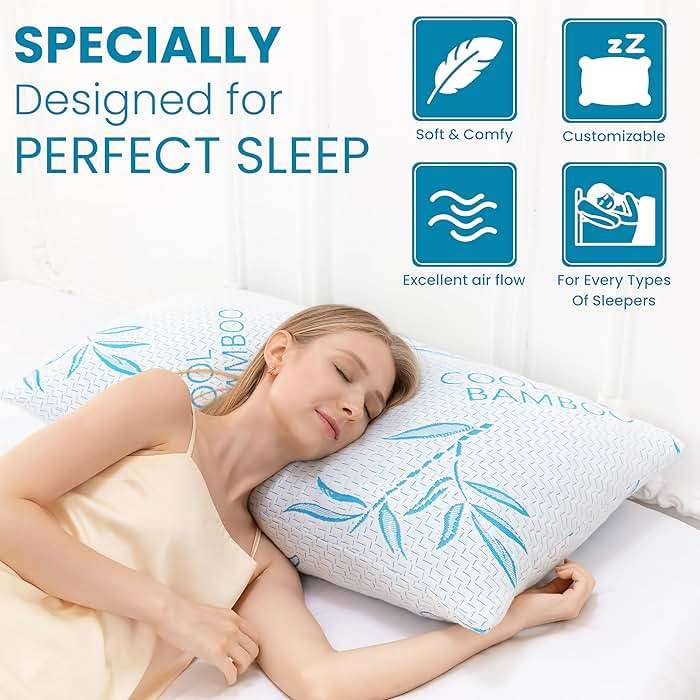 2 Pack King Size Pillows for Sleeping, Cooling Shredded Memory Foam Adjustable Bed Pillow with, Removable/Washable Cover (King 2 Pack) - Image 3