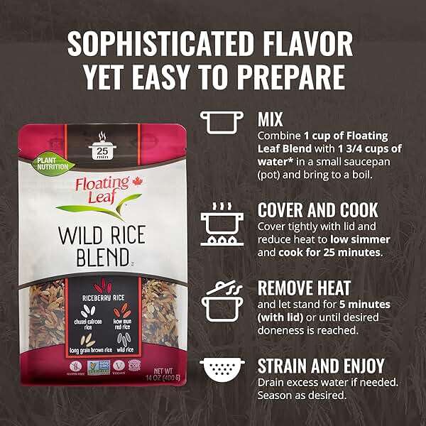 Floating Leaf Wild Rice Blend - 14 ounces, 1 count - Wild Rice Blend With Riceberry, Red Rice And Brown Rices - Gluten Free - Non GMO - All Natural - Vegan - Plant Based - Image 3