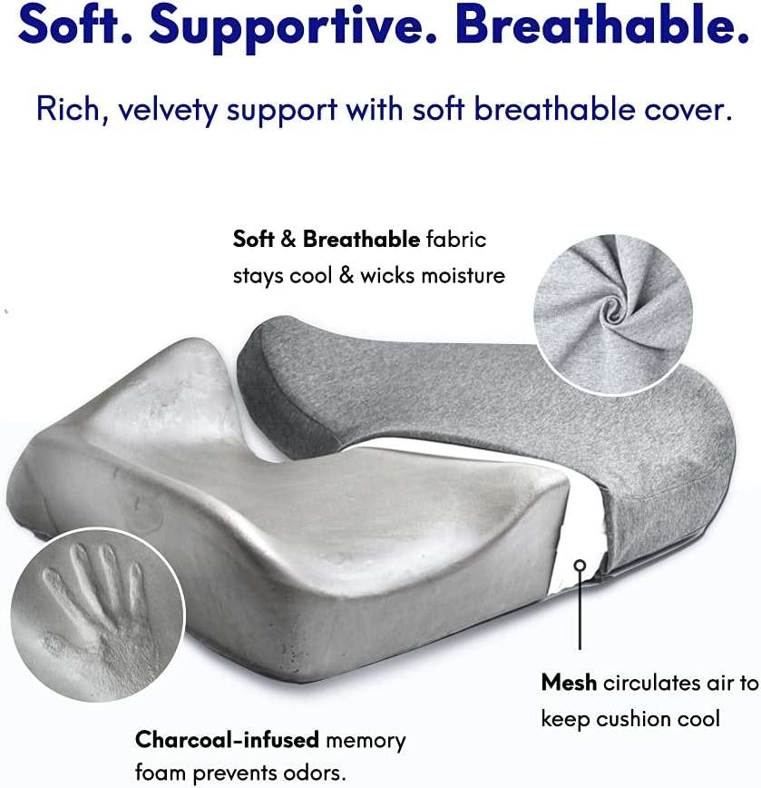 Cushion Lab Patented Pressure Relief Seat Cushion for Long Sitting Hours on Office & Home Chair - Extra-Dense Memory Foam for Soft Support. Car Pad for Hip, Tailbone, Coccyx, Sciatica - Black - Image 5