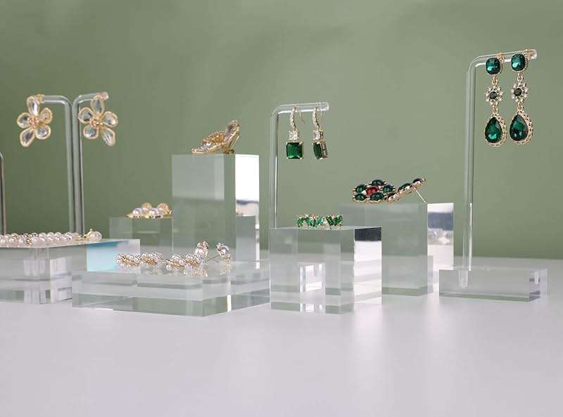 GemeShou 2pcs Acrylic earring display risers, Jewelry display riser stand, clear ring risers for display selling【2pcs 1.57 L x1.57 W x1.57 H inch】 - Image 6