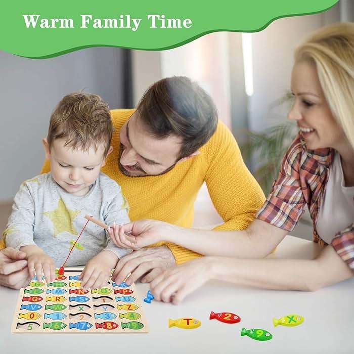 Magnetic Wooden Fishing Game Toy for Toddlers, Alphabet Fish Catching Counting Games Puzzle with Numbers and Letters, Preschool Learning ABC Math Educational Toys 3 4 5 Years Old Girl Boy Kids - Image 2