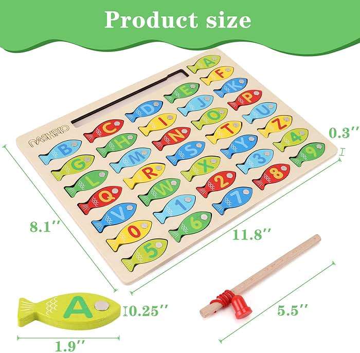 Magnetic Wooden Fishing Game Toy for Toddlers, Alphabet Fish Catching Counting Games Puzzle with Numbers and Letters, Preschool Learning ABC Math Educational Toys 3 4 5 Years Old Girl Boy Kids - Image 3