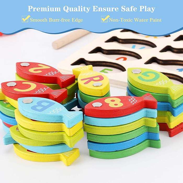 Magnetic Wooden Fishing Game Toy for Toddlers, Alphabet Fish Catching Counting Games Puzzle with Numbers and Letters, Preschool Learning ABC Math Educational Toys 3 4 5 Years Old Girl Boy Kids - Image 6