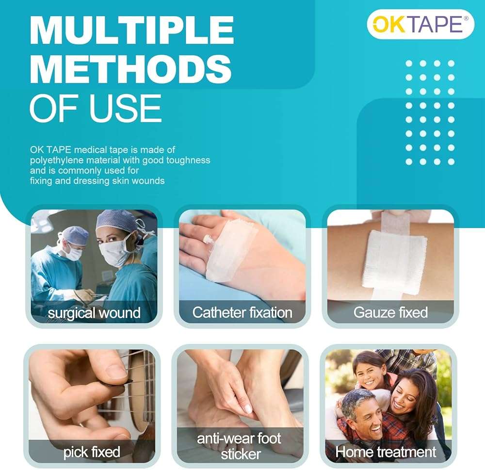 OK TAPE OKPore Medical Surgical Tape Nonwoven (Pack of 6) - First Aid Surgical Tape Hypoallergenic and Breathable for Wound Dressing Care - 2in x 10yds - Image 7