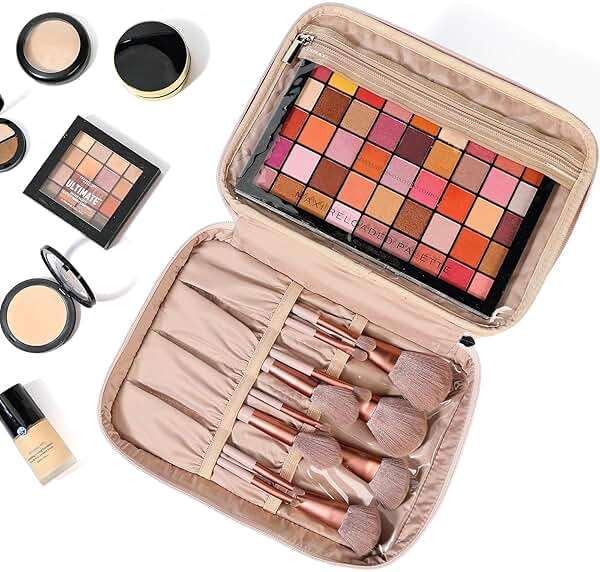 NISHEL Large Double Layer Travel Makeup Bag Women, Cosmetic Case, Organizer for Travel-Size Accessories Bottles, Brushes, Conditioner, and Skin Care Products, Pink - Image 7