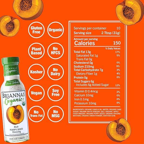 BRIANNAS - Organic Rich Poppy Seed Dressing - Certified Kosher & Organic Salad Dressing made with Premium Ingredients - 10 oz. Bottle - Image 2