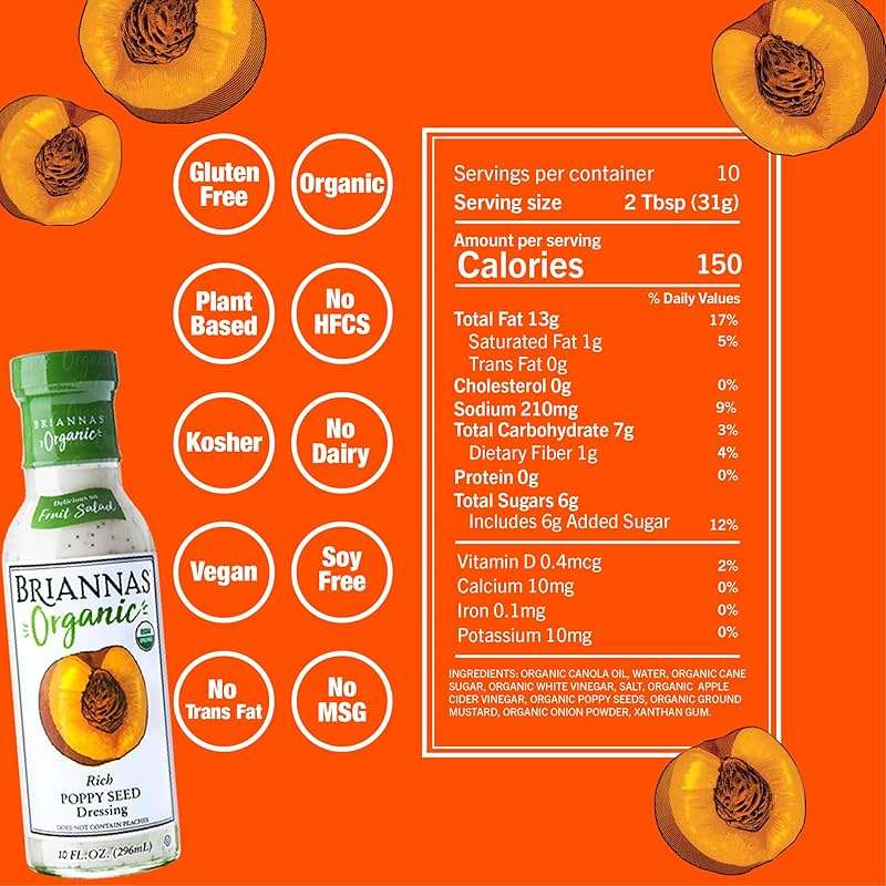 BRIANNAS - Organic Rich Poppy Seed Dressing - Certified Kosher & Organic Salad Dressing made with Premium Ingredients - 10 oz. Bottle - Image 2