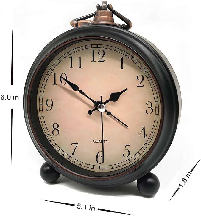 TooTa Vintage Retro Analog Alarm Clock, 4.5 inch Super Silent Non Ticking Small Clock with Night Light, Battery Operated, Simply Design, for Living Room, Bedroom, Bedside, Desk, Gift Clock (Arabic) - Image 3