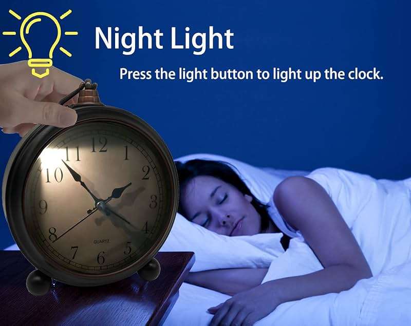 TooTa Vintage Retro Analog Alarm Clock, 4.5 inch Super Silent Non Ticking Small Clock with Night Light, Battery Operated, Simply Design, for Living Room, Bedroom, Bedside, Desk, Gift Clock (Arabic) - Image 6