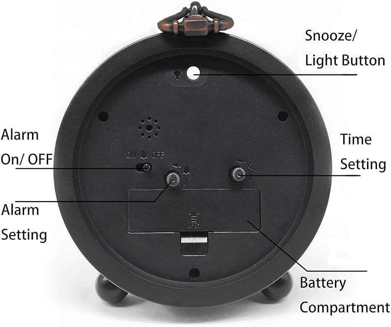 TooTa Vintage Retro Analog Alarm Clock, 4.5 inch Super Silent Non Ticking Small Clock with Night Light, Battery Operated, Simply Design, for Living Room, Bedroom, Bedside, Desk, Gift Clock (Arabic) - Image 7