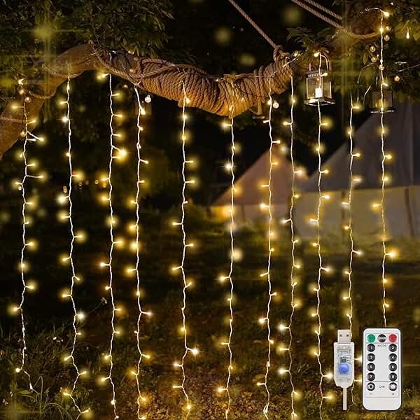 suddus Curtain Lights for Bedroom, 200 Led Hanging String Light Outdoor, Fairy Curtain Lights Indoor for Christmas, Dorm, Wall, Backdrop, Window, Wedding, Party, Birthday Decor, Warm White - Product Image