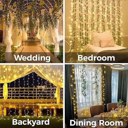 suddus Curtain Lights for Bedroom, 200 Led Hanging String Light Outdoor, Fairy Curtain Lights Indoor for Christmas, Dorm, Wall, Backdrop, Window, Wedding, Party, Birthday Decor, Warm White - Image 4