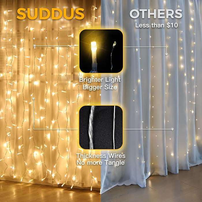 suddus Curtain Lights for Bedroom, 200 Led Hanging String Light Outdoor, Fairy Curtain Lights Indoor for Christmas, Dorm, Wall, Backdrop, Window, Wedding, Party, Birthday Decor, Warm White - Image 6