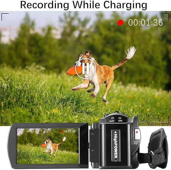 kimire Video Camera Camcorder Digital Camera Recorder Full HD 1080P 15FPS 24MP 3.0 Inch 270 Degree Rotation LCD 16X Digital Zoom Camcorder Camera with 2 Batteries(Black) - Image 7