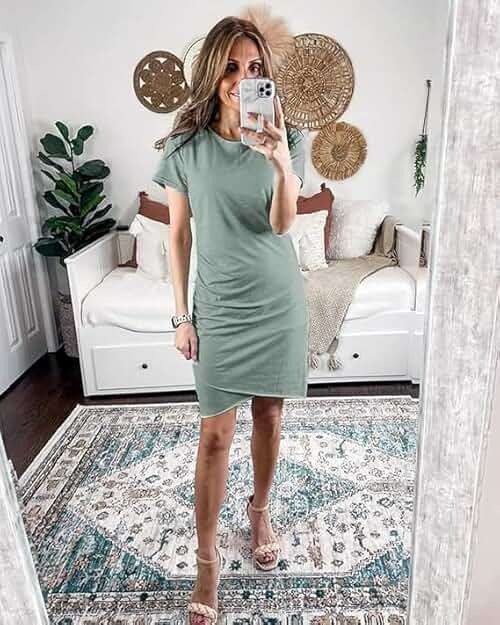 BTFBM Women’s Summer Dresses 2026 Casual Bodycon Mini Dress Short Sleeve Crew Neck Ruched Spring Beach Vacation Outfits - Image 4