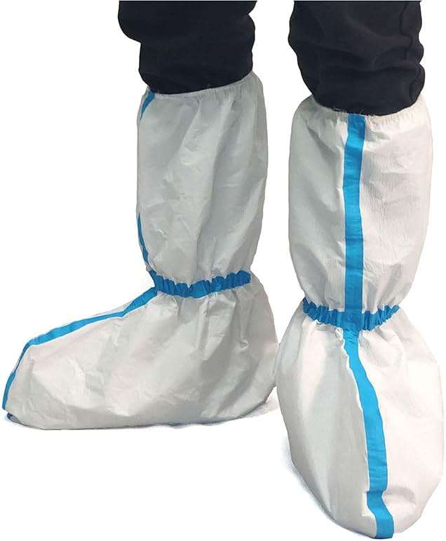 ZMDREAM Hazmat Boot and Shoe Covers 6 Pairs Disposable Knee High Booties Non-Slip and Waterproof White 18 inches Tall - Image 3