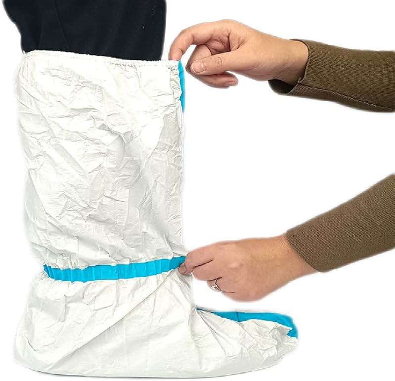 ZMDREAM Hazmat Boot and Shoe Covers 6 Pairs Disposable Knee High Booties Non-Slip and Waterproof White 18 inches Tall - Image 6