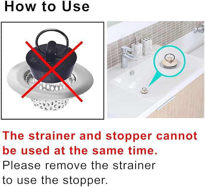 4 Pcs - Bathroom Sink Strainers and Stopper Plug (Use Separately) - 2.125" Top / 1" Basket, Stainless Steel Strainers and Rubber Plug Stopper for Standard Bathroom, Utility, Slop and RV Sink. - Image 3