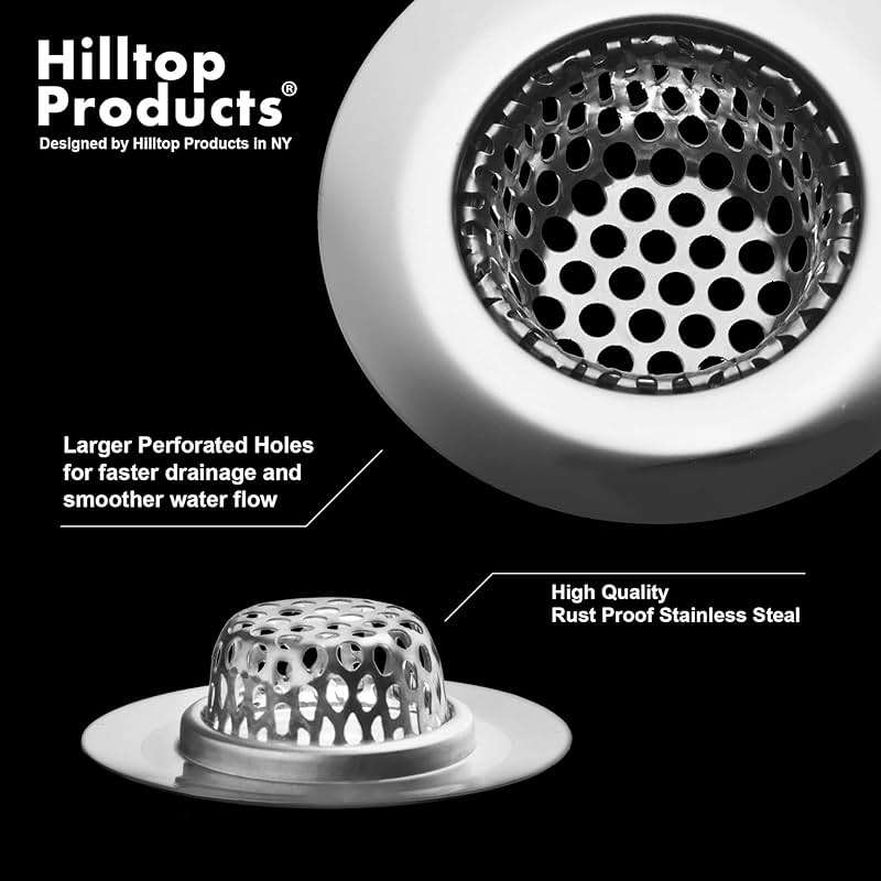 4 Pcs - Bathroom Sink Strainers and Stopper Plug (Use Separately) - 2.125" Top / 1" Basket, Stainless Steel Strainers and Rubber Plug Stopper for Standard Bathroom, Utility, Slop and RV Sink. - Image 9