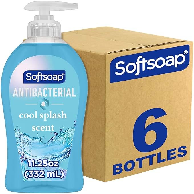 Softsoap Antibacterial Hand Soap, Eliminates 99% of Bacteria, Bathroom or Kitchen Hand Soap, Cool Splash Scent, 11.25 fl oz (6 Pack) - Product Image